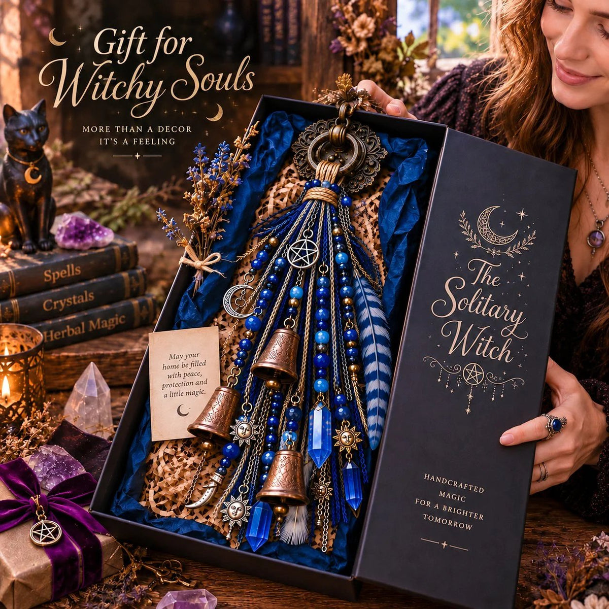 🌙 Celestial Door Charm – Vintage Bells, Moon Charms & Crystal-Style Hanging Decor
