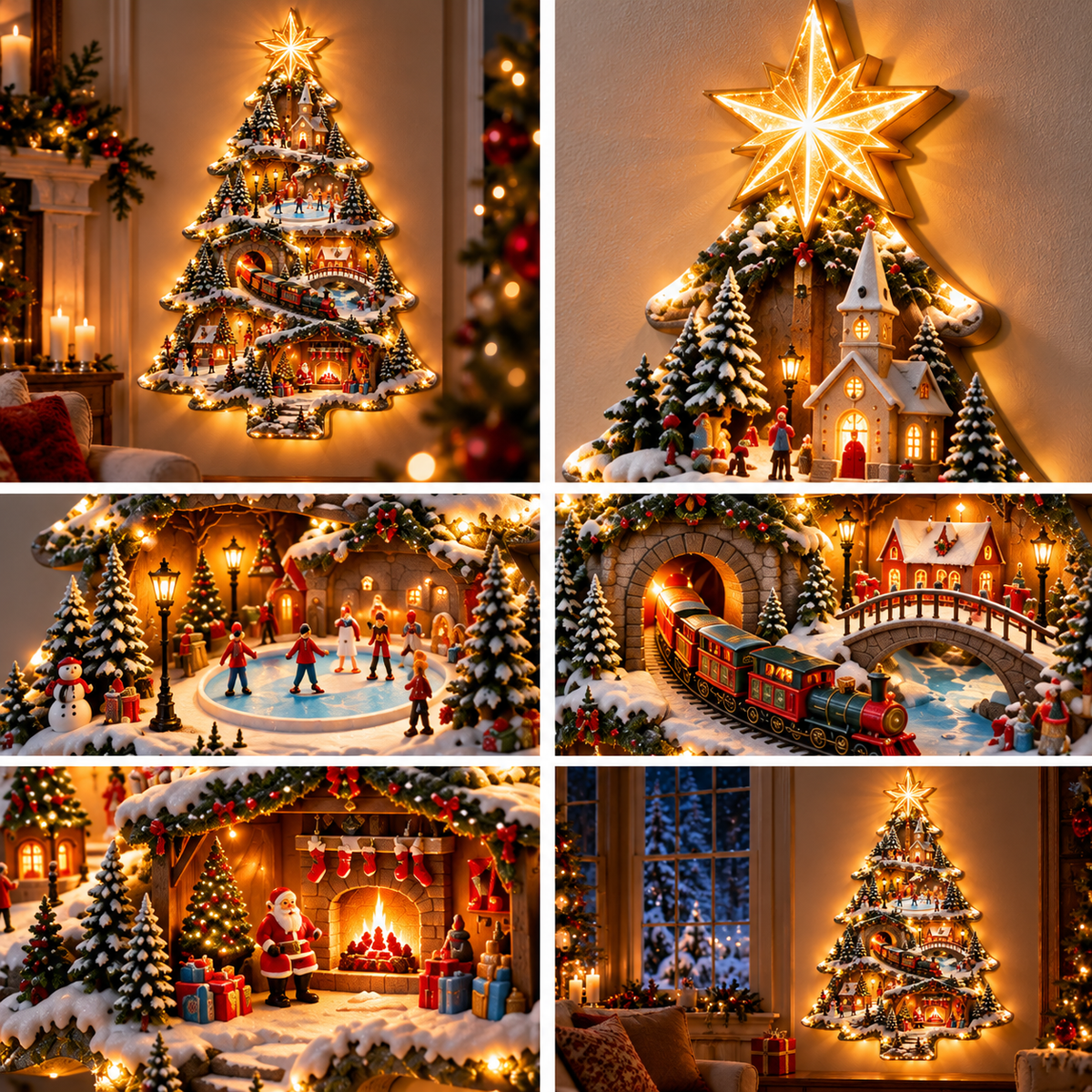 🎄✨ Christmas Wonderland – 3D Lighted Christmas Tree Wall Art with Magical Winter Village