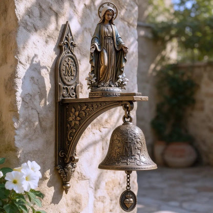 ✨Our Lady of Grace Bronze Miraculous Medal Wall Bell | 🙏Catholic Religious Home & Garden Decor"