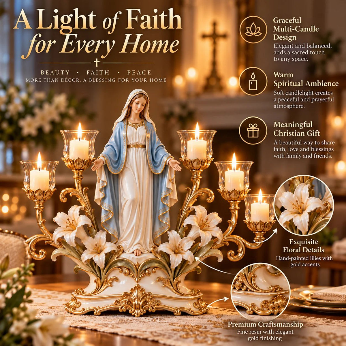 🎄 Christmas Hot Sale -✨🕯️ Light of His Presence — Sacred Christian Candleholder ✝️🤍