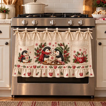 🎄 Christmas Kitchen Tie-On Skirt | Festive Holiday Designs with Pockets & Ruffled Trim