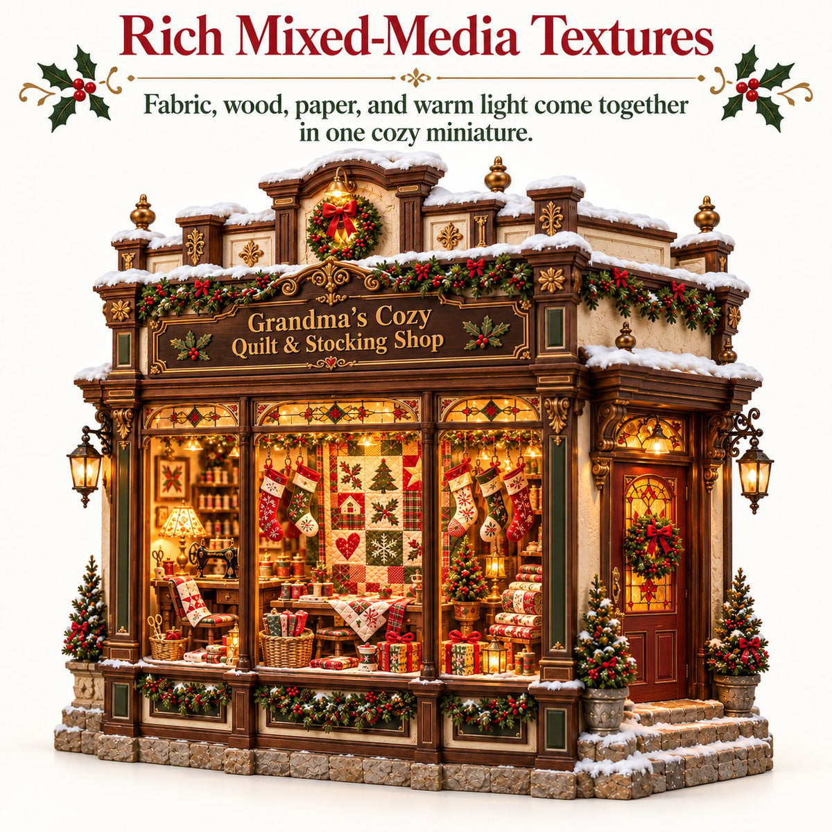 🎄✨ Grandma’s Cozy Quilt Shop– DIY Light-Up Christmas Miniature | Build Your Own Holiday Magic ❤️