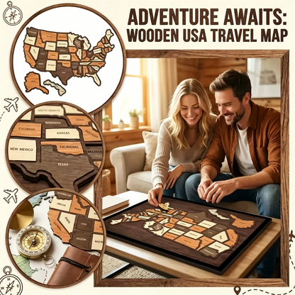 🔥Last Day 50% OFF -🇺🇸 Wooden USA Travel Map Puzzle🧩A Stylish Way to Track Your Journey