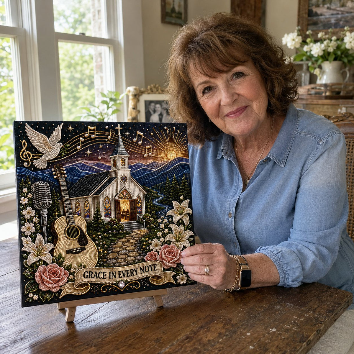 🎤 3D Pearl Country Music Tribute Art Kit – DIY Beaded Keepsake Canvas