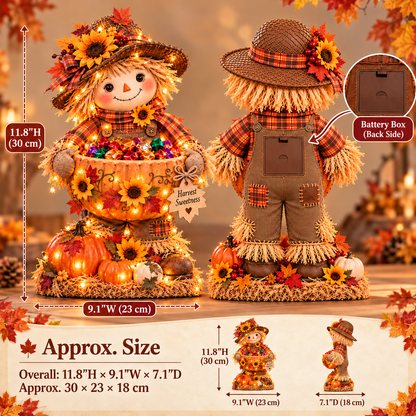 🍂 Harvest Buddy™ – Lighted Scarecrow Candy Bowl & Thanksgiving Centerpiece
