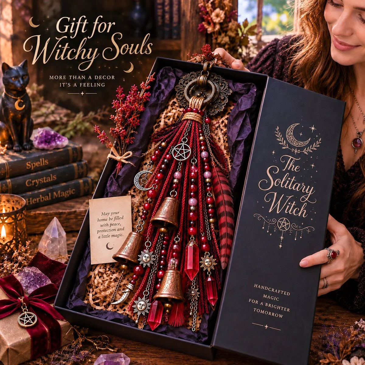 🌙 Celestial Door Charm – Vintage Bells, Moon Charms & Crystal-Style Hanging Decor