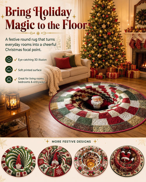🎄3D Christmas Gnome Optical Illusion Round Rug | Fun Festive Home Decor Must‑Have⭐🏠🎁