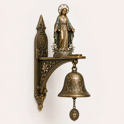 ✨Our Lady of Grace Bronze Miraculous Medal Wall Bell | 🙏Catholic Religious Home & Garden Decor"