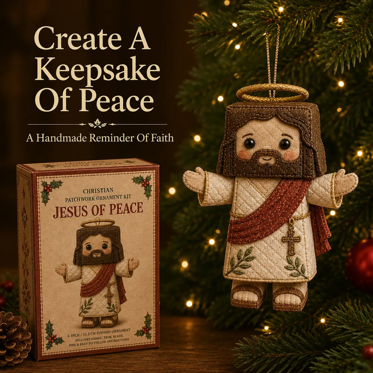 🔥Last day with huge discounts! – ✝️ Beginner-Friendly DIY Christian Block Figure Patchwork Ornament Kit Collection | Complete Kit with Pre-Cut Fabrics, Padded Ornament Form & Step-by-Step Guide Included 💕
