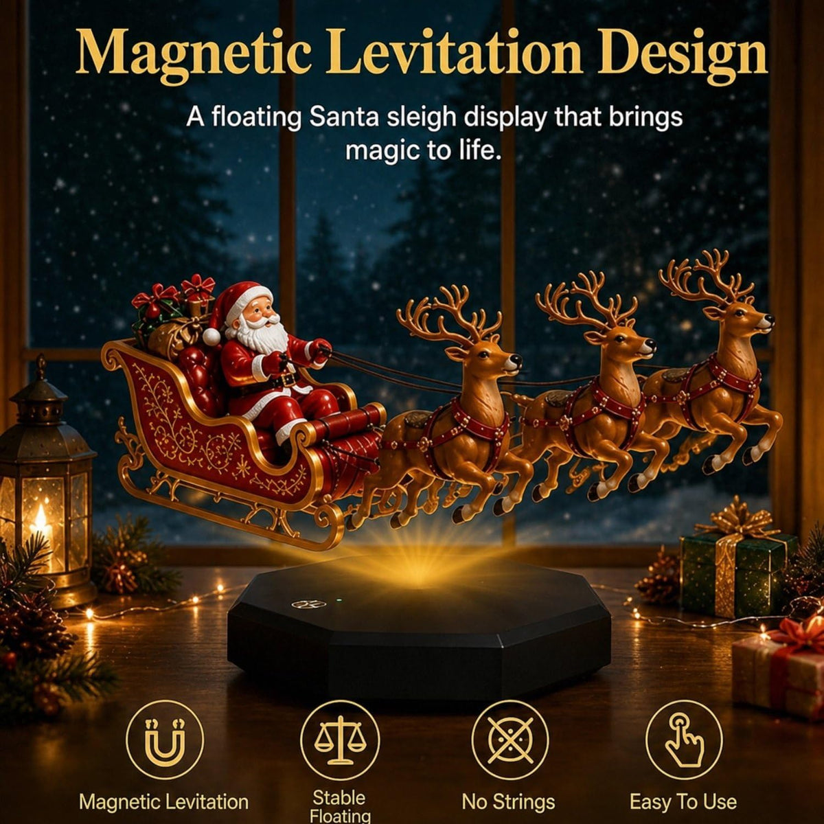 Santa sleigh magnetic floating feature