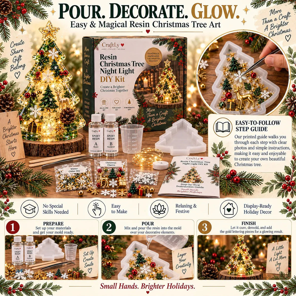 🎄 Christmas Hot Sale - 50% OFF✨Beginner-Friendly Resin Christmas Tree Night Light DIY Kit | Complete Kit with Mold, Resin, Fairy Lights & Festive Decorations ✨
