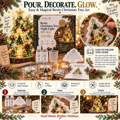 🎄 Christmas Hot Sale - 50% OFF✨Beginner-Friendly Resin Christmas Tree Night Light DIY Kit | Complete Kit with Mold, Resin, Fairy Lights & Festive Decorations ✨