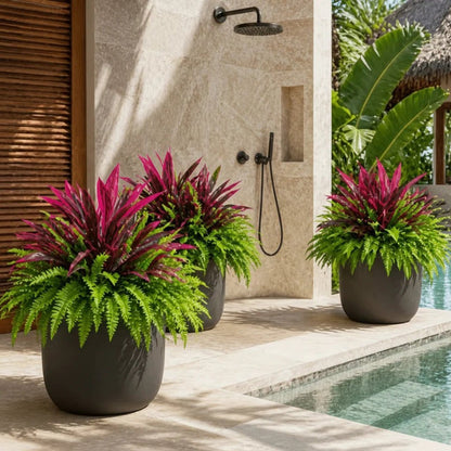 Lifelike Artificial Fern & Red Dracaena – UV-Resistant Outdoor Greenery