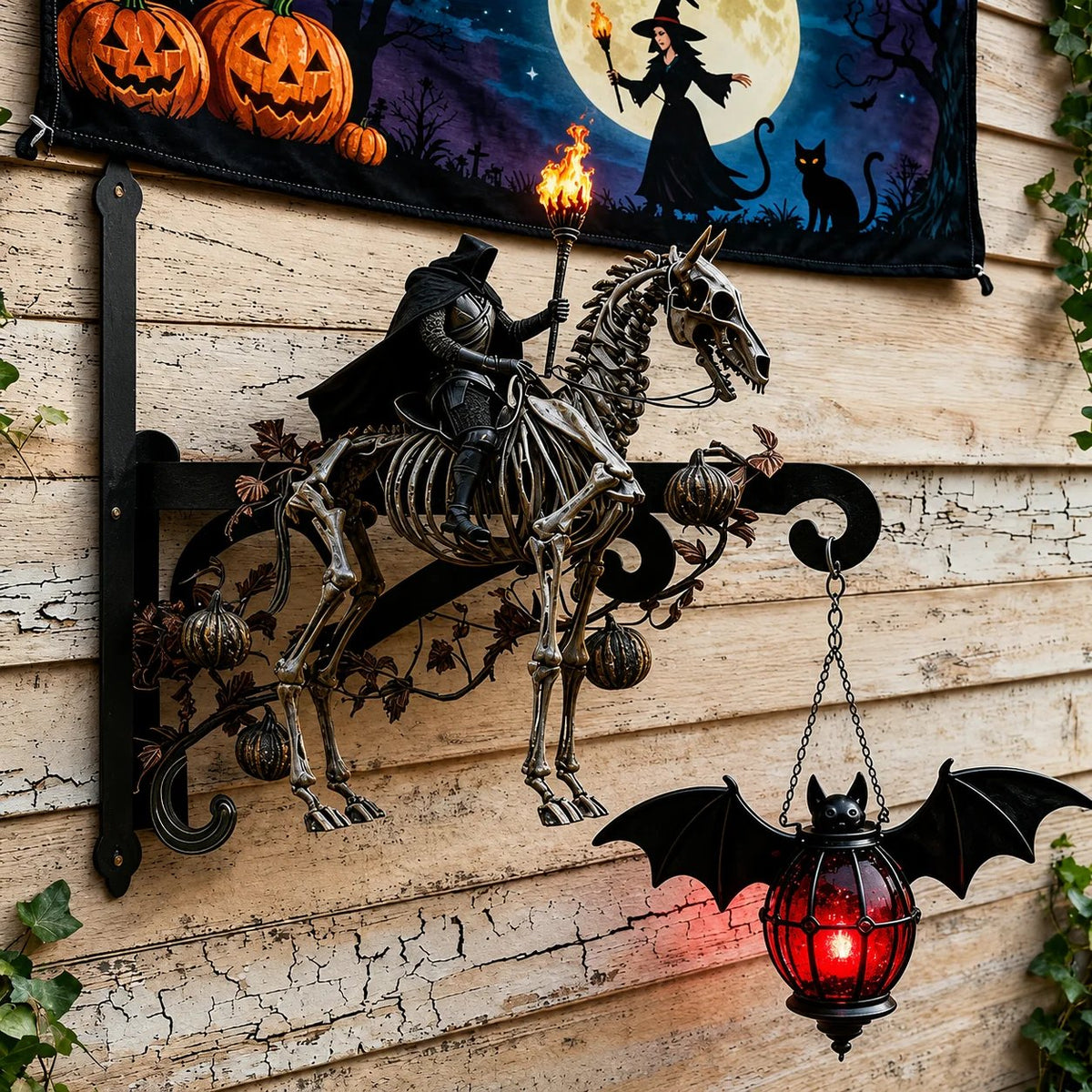 Halloween decorative metal wall hook displayed as porch and garden decor
