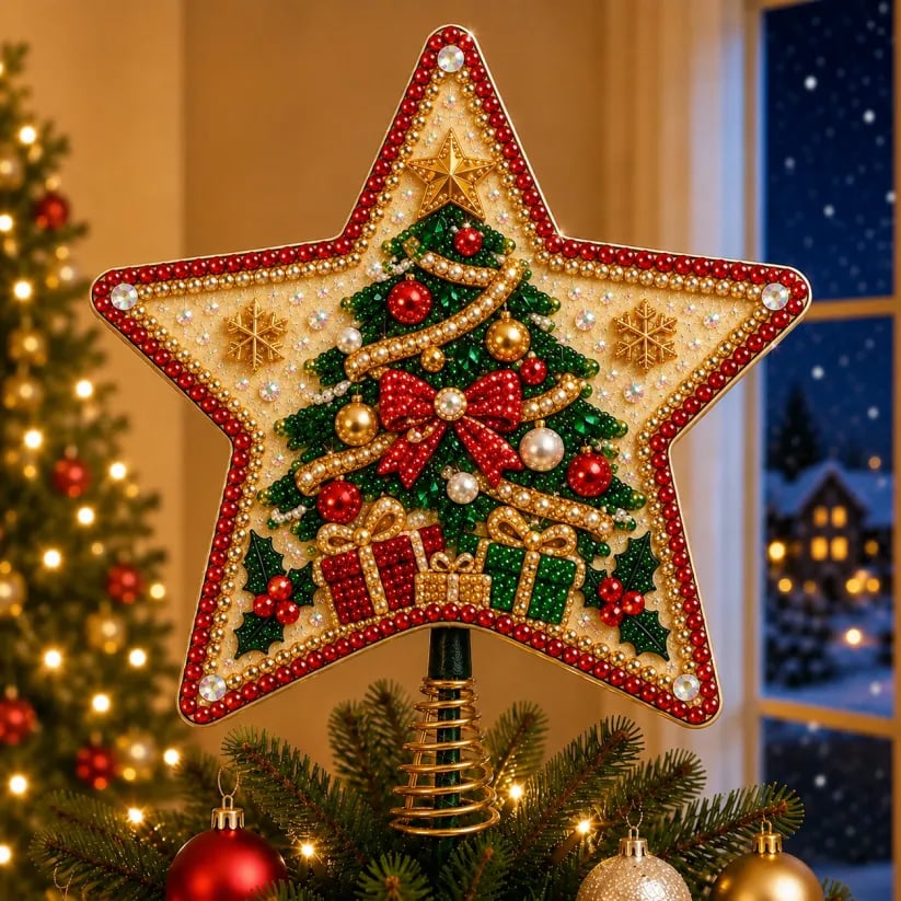 🔥Last day with huge discounts!🎄🎅Pearl Diamond Art Christmas Tree Topper Kit