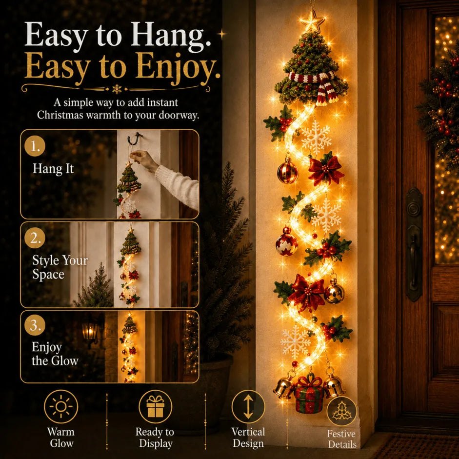 ⏳ Last Day 49% OFF – 🎄Glowing Christmas Door Hanger | 6 Festive Lighted Designs with Warm Glow, Dimensional Details & Space-Saving Vertical Décor ✨