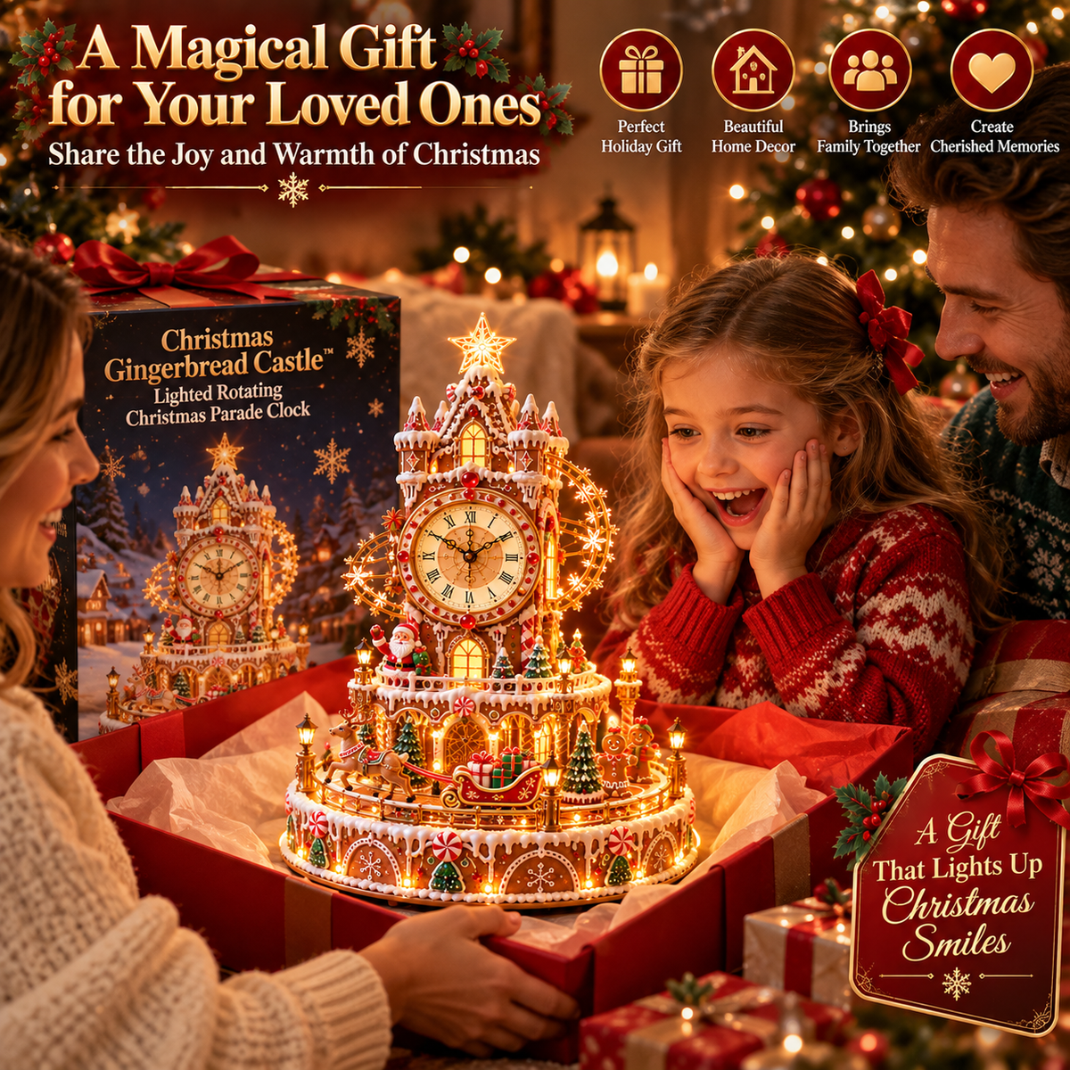 🎄Christmas Gingerbread Castle™ – Lighted Rotating Christmas Parade Clock