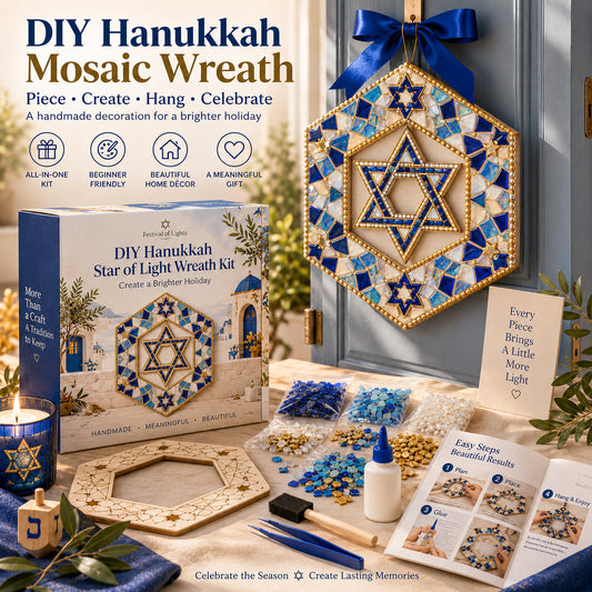 🔥Hot Sale - 50% OFF🔥🕎 DIY Hanukkah Mosaic Wreath Kit – 6 Festive Designs for Holiday Home Décor