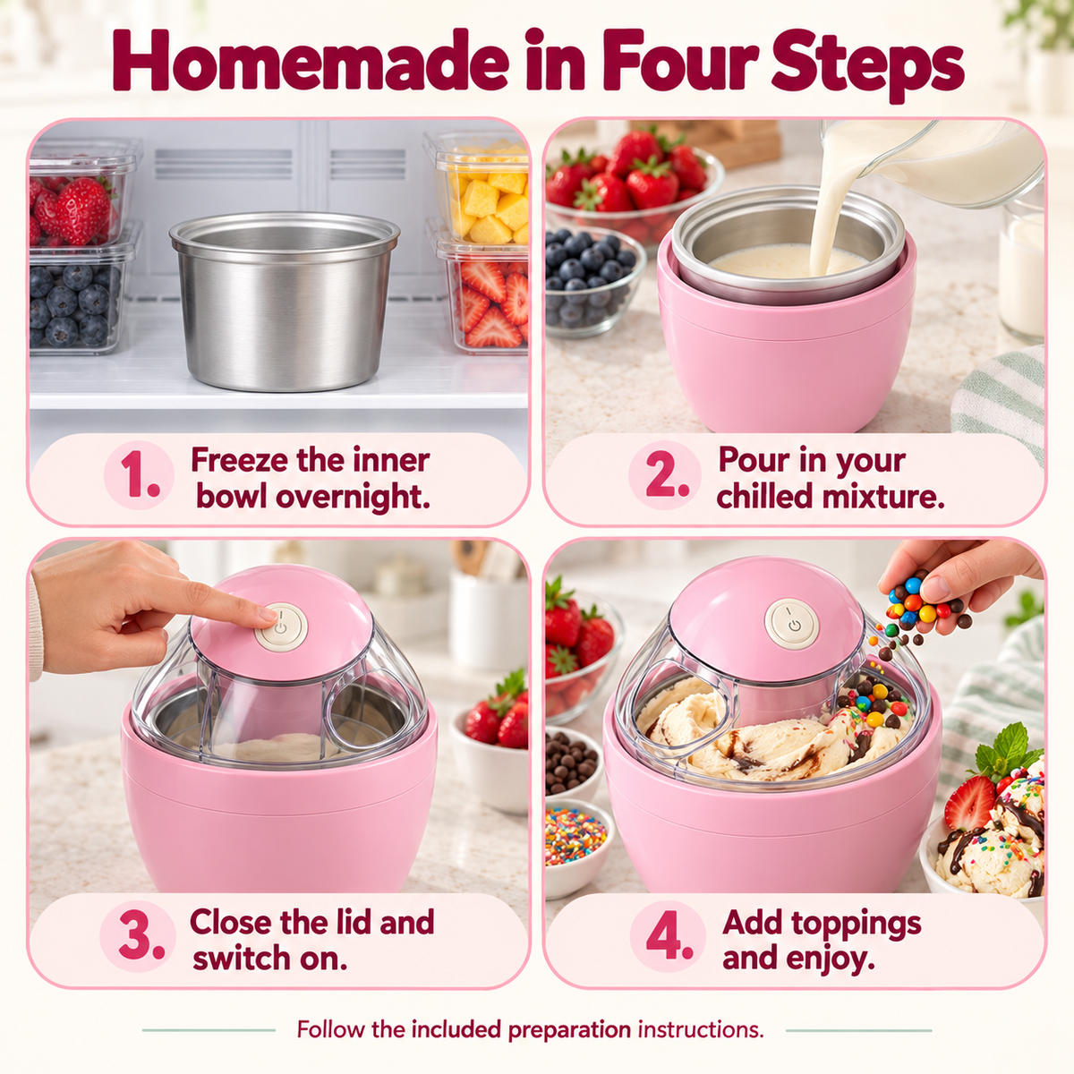 🍨 Portable Pink Mini Ice Cream Maker Cup - DIY Frozen Dessert 🍓