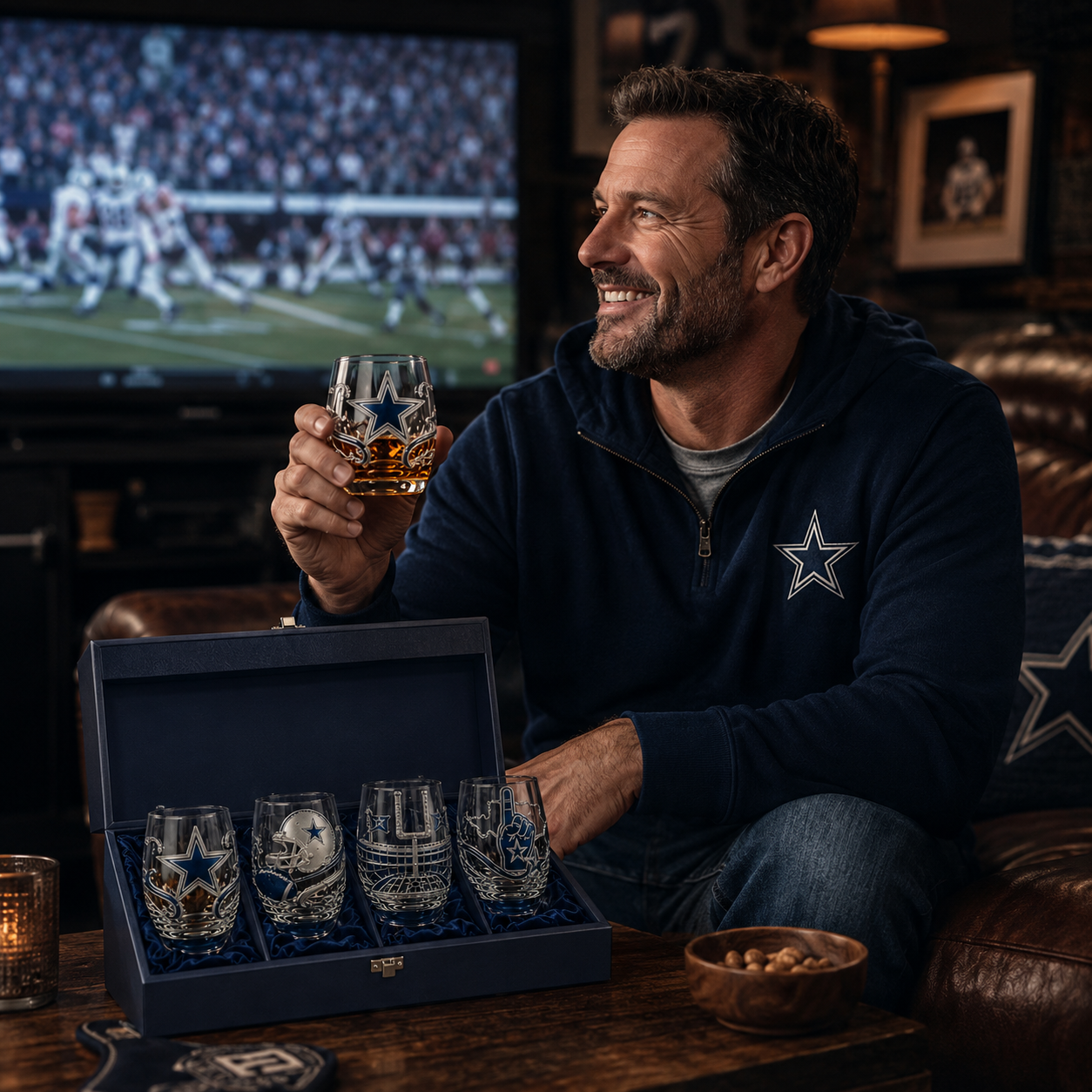 🎁 Ultimate Football Fan Whiskey Glass Set – 4 Game Day Collectible Tumblers