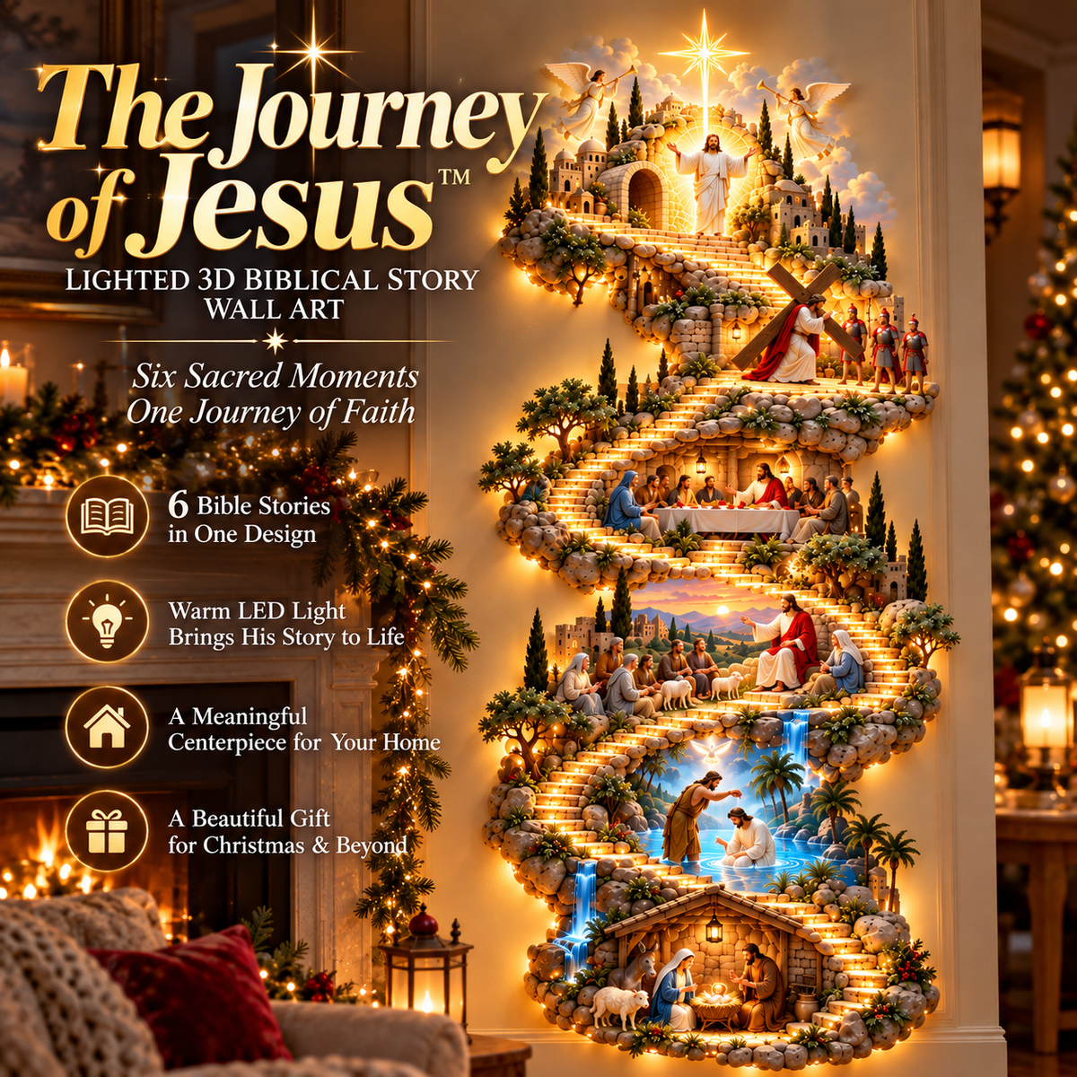 The Journey of Jesus illuminated biblical wall art