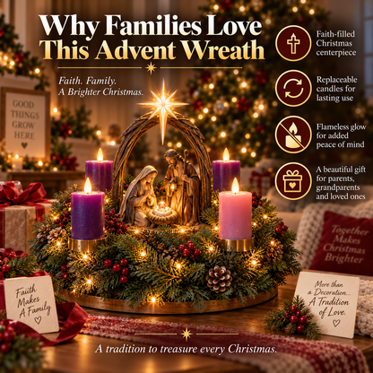 ✝️ Lighted Nativity Advent Wreath – A Sacred 4-Week Christmas Tradition