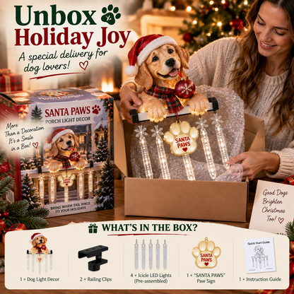 🐾 Santa Paws Christmas Porch Glow – Lighted Dog Railing Decor 🎄✨