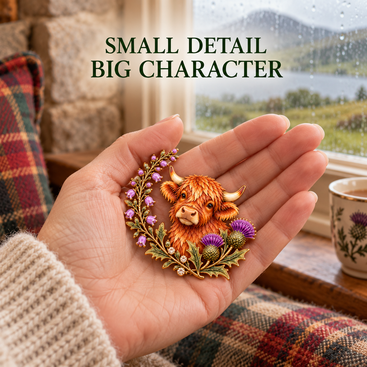 🐮Highland Spirit™ – Scottish Cow & Thistle Heritage Brooch