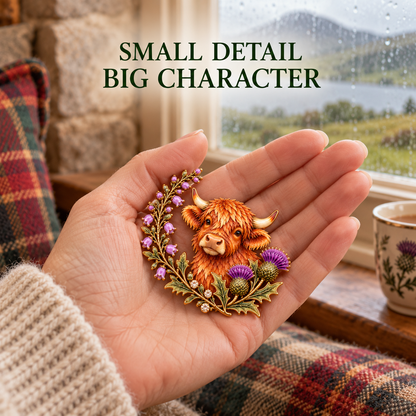 🐮Highland Spirit™ – Scottish Cow & Thistle Heritage Brooch