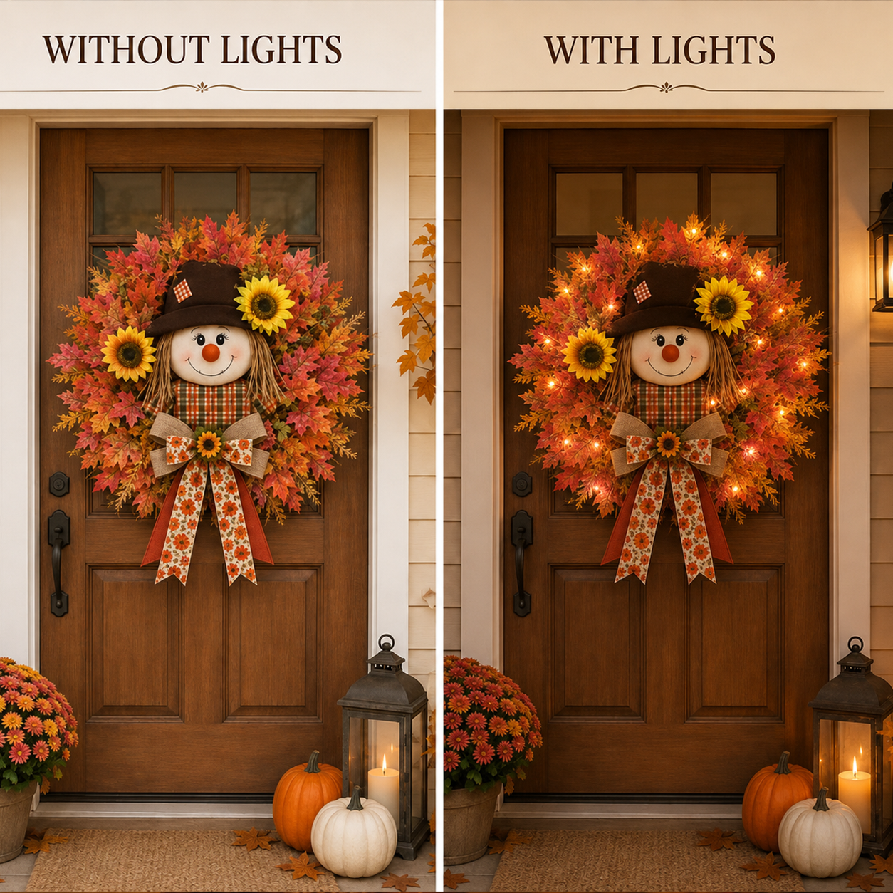 🔥🍁 Fall Favorite – Lighted Scarecrow Front Door Wreath