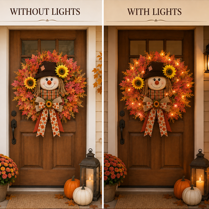 🔥🍁 Fall Favorite – Lighted Scarecrow Front Door Wreath