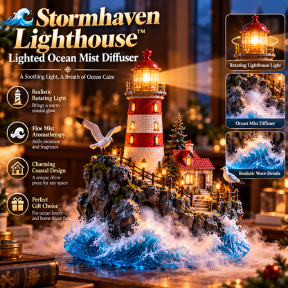 🌊 Stormhaven Lighthouse™ – Lighted Ocean Mist Diffuser | A Glowing Coastal Escape of Waves, Warmth & Wonder