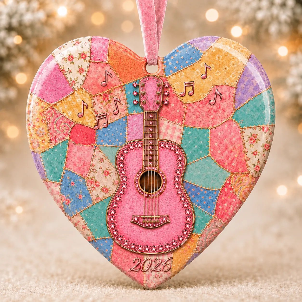 🎁Last Day 50% OFF 🎸 Pink Guitar Memorial Heart Ornament
