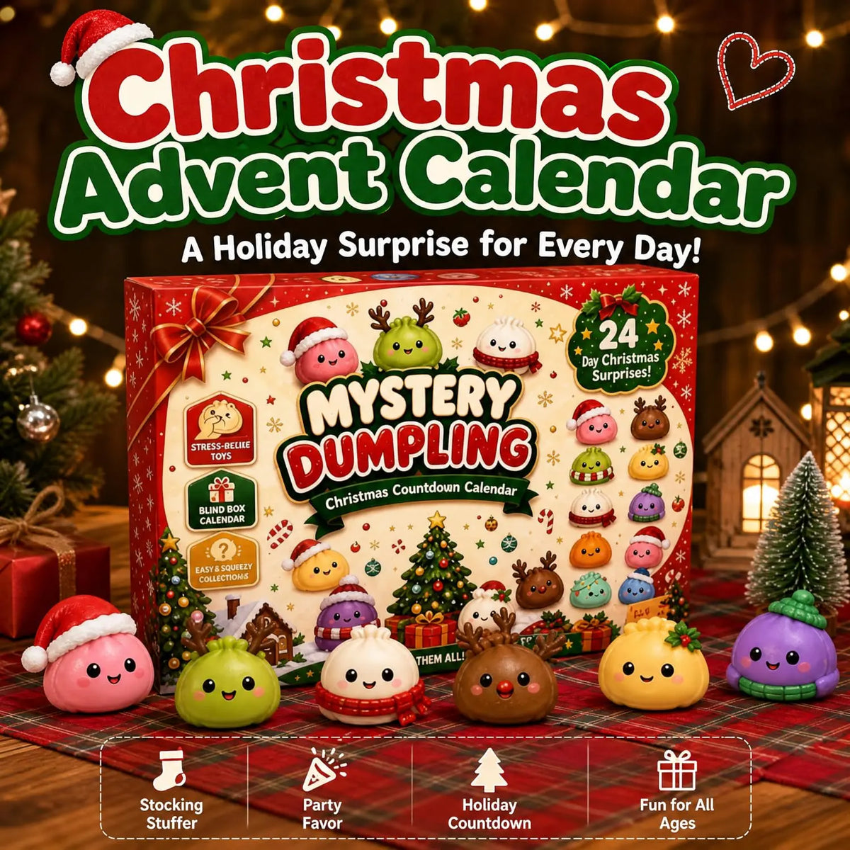 🎄 24-Day Mystery Dumpling Squishy Advent Calendar – Christmas Countdown Surprise Toys