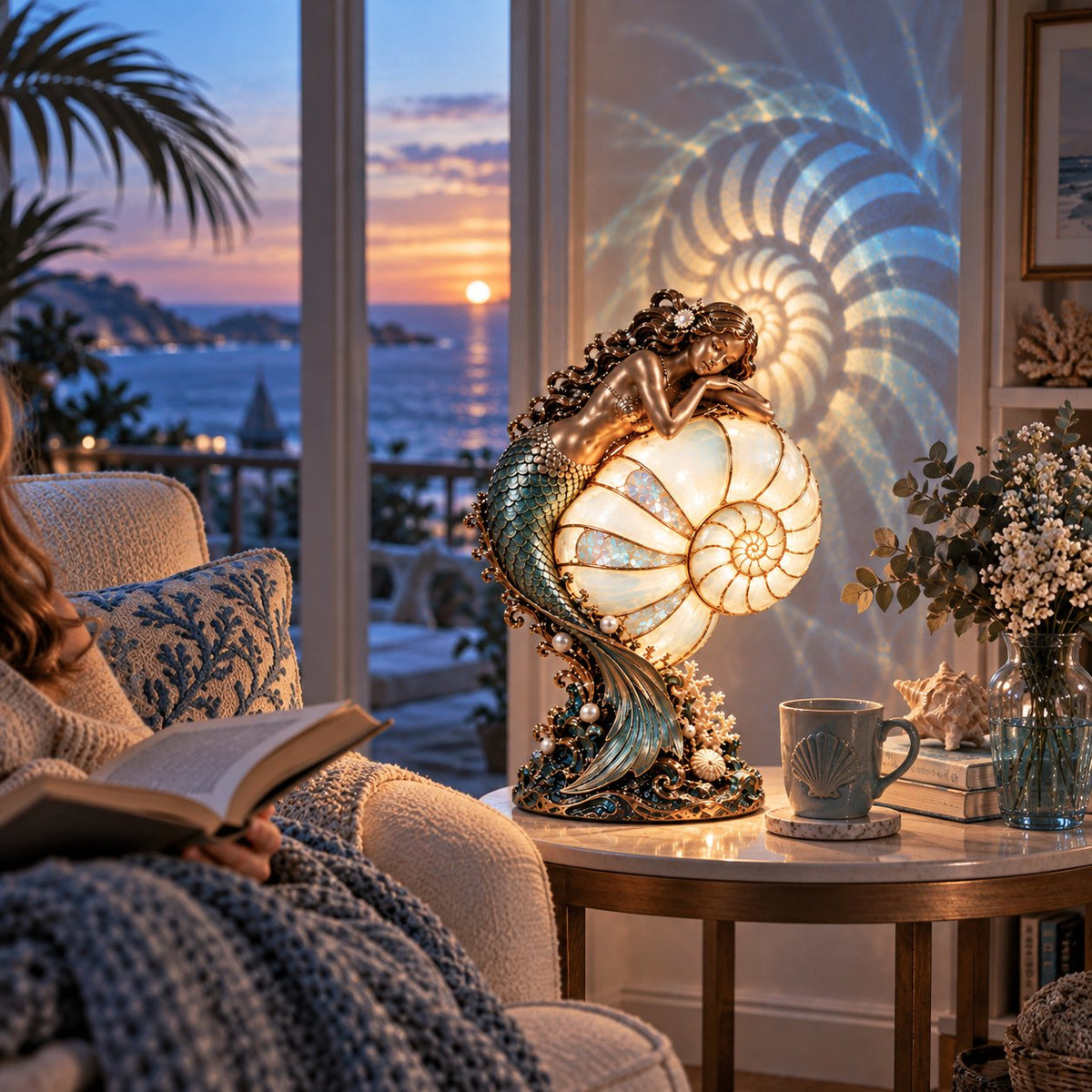 🧜‍♀️ Moon Tide Mermaid Nautilus Lamp
