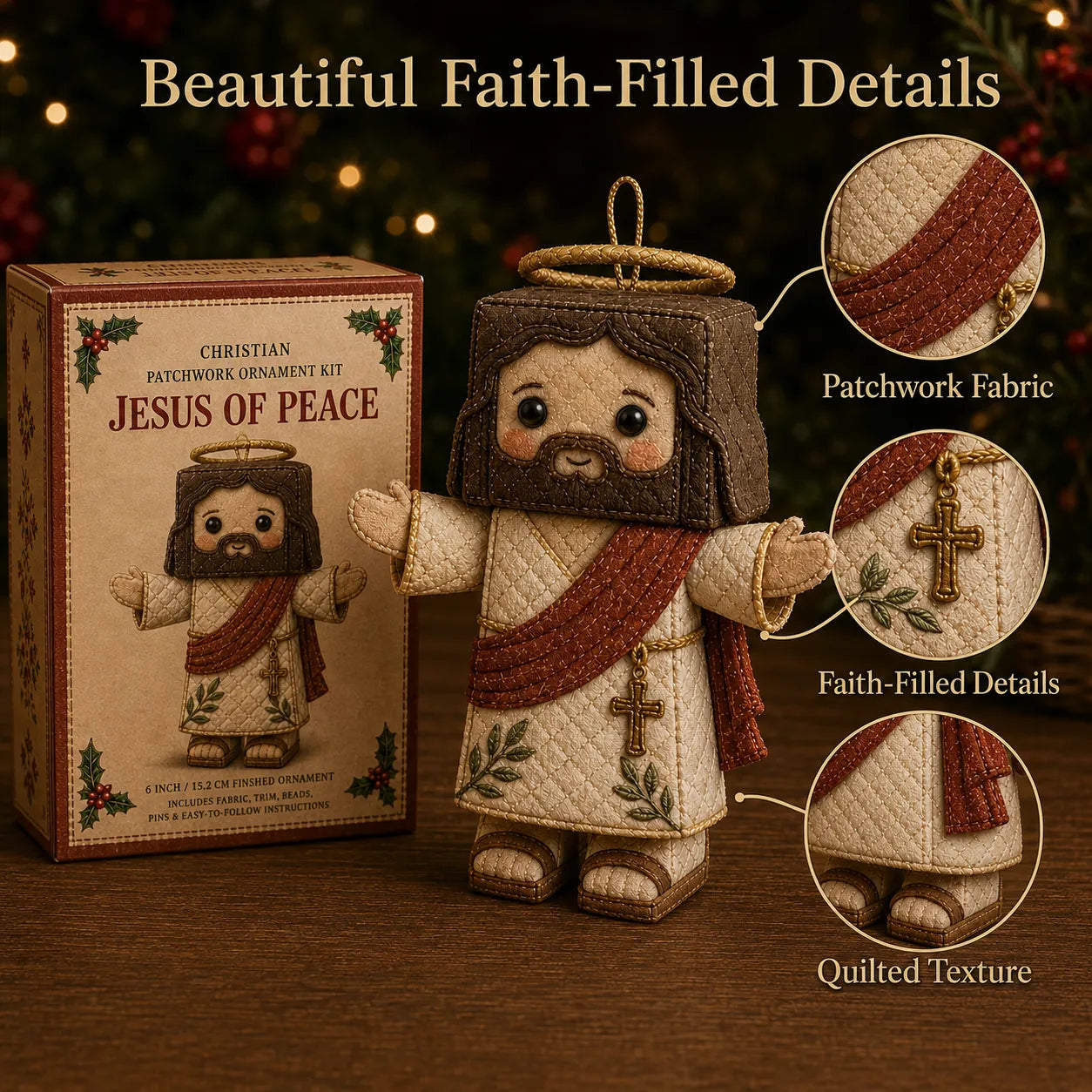 🔥Last day with huge discounts! – ✝️ Beginner-Friendly DIY Christian Block Figure Patchwork Ornament Kit Collection | Complete Kit with Pre-Cut Fabrics, Padded Ornament Form & Step-by-Step Guide Included 💕