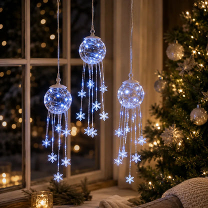 ⏳ Last Day 49% OFF – ❄️ Icy Glow Hanging Ornament™ | Crystal-Style Globe with Cascading Snowflakes & Dreamy Icy Blue LED Glow for Christmas Trees, Windows & Cozy Winter Décor 💎