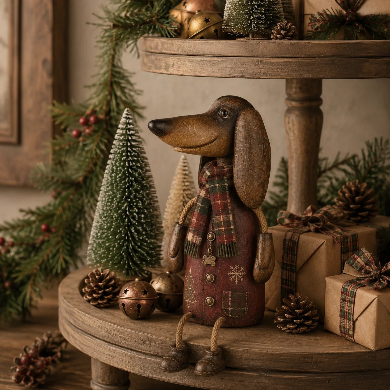 🔥Hot Sale - 50% OFF🔥🐶🎄 Vintage Christmas Dachshund Shelf Sitter