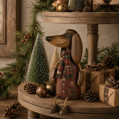 🔥Hot Sale - 50% OFF🔥🐶🎄 Vintage Christmas Dachshund Shelf Sitter