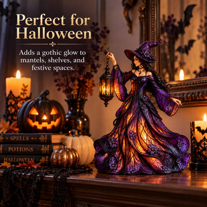 🧙‍♀️ Enchanted Gothic Witch Lantern™ – Lighted Halloween Figurine for Mantel & Home Decor