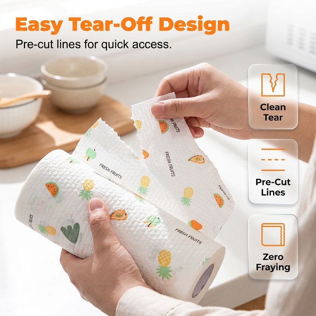 50-Piece Reusable Cleaning Cloth Roll – Washable Tear-Off Kitchen & Home Rags