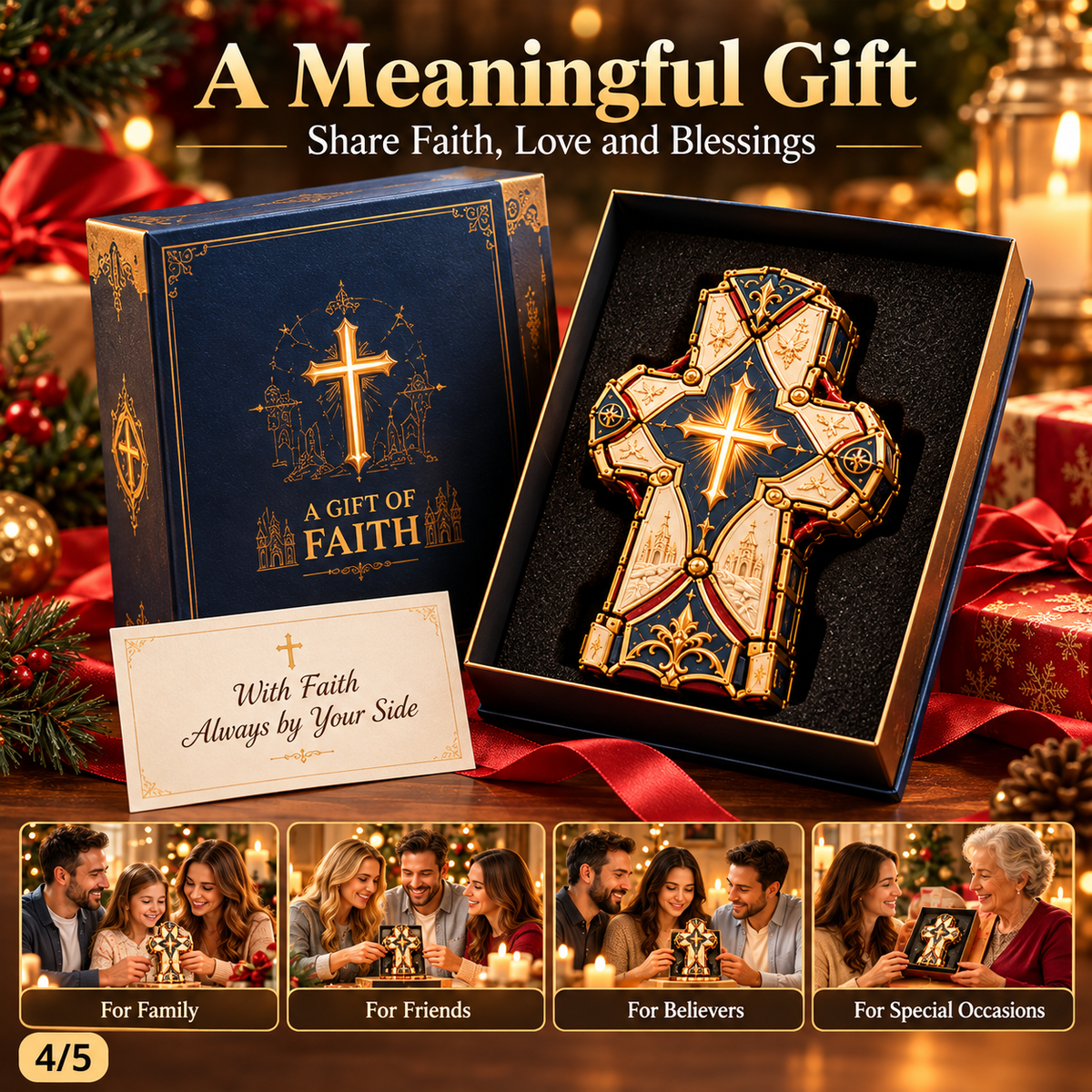 Faith-inspired Jesus Cross presented in a holiday gifting concept scene