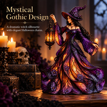 🧙‍♀️ Enchanted Gothic Witch Lantern™ – Lighted Halloween Figurine for Mantel & Home Decor