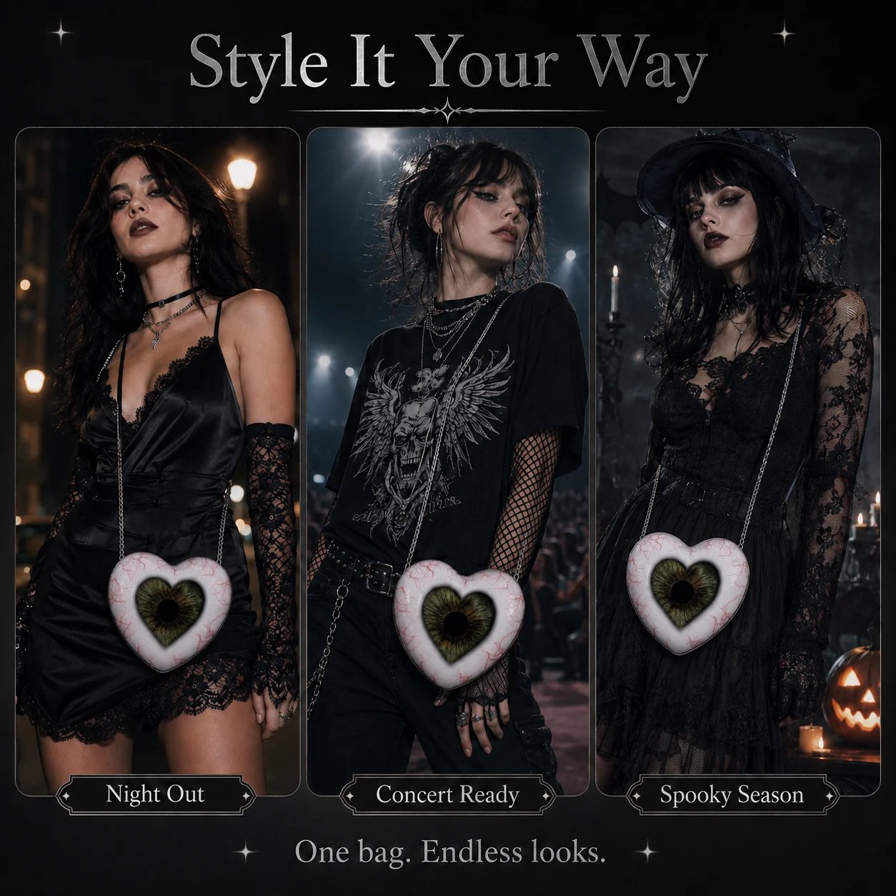 🔥Last Day 49% OFF – Gothic Heart Eye Crossbody Bag | Dark Statement Purse