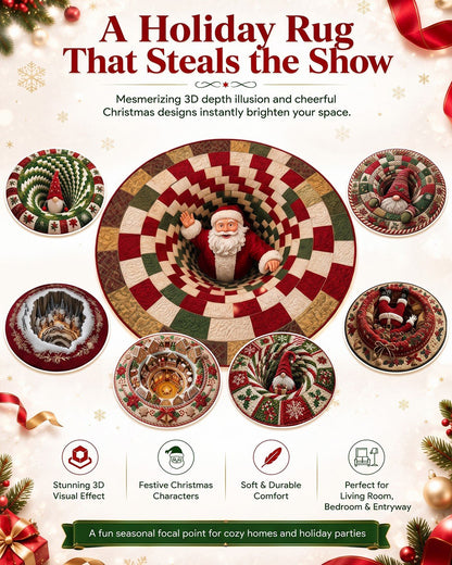🎄3D Christmas Gnome Optical Illusion Round Rug | Fun Festive Home Decor Must‑Have⭐🏠🎁