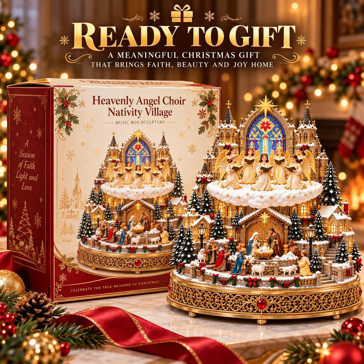 🎄✝️ Bethlehem Angel Choir | Lighted Rotating Nativity Village