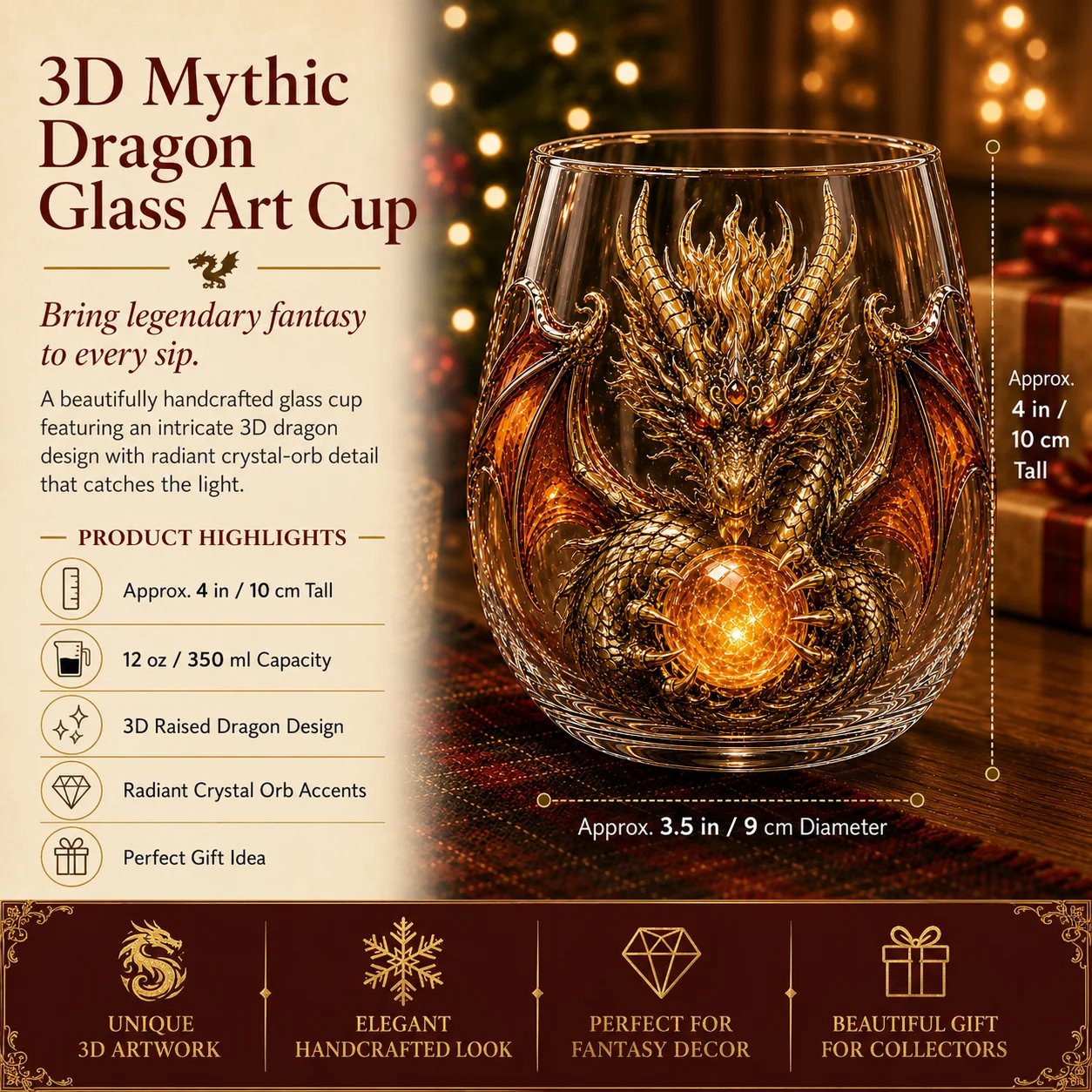 🐉✨ 3D Mythic Dragon Glass Art Cup | Luxury Raised Fantasy Glassware for Whiskey, Home Bar Décor & Legendary Gifts 🎁
