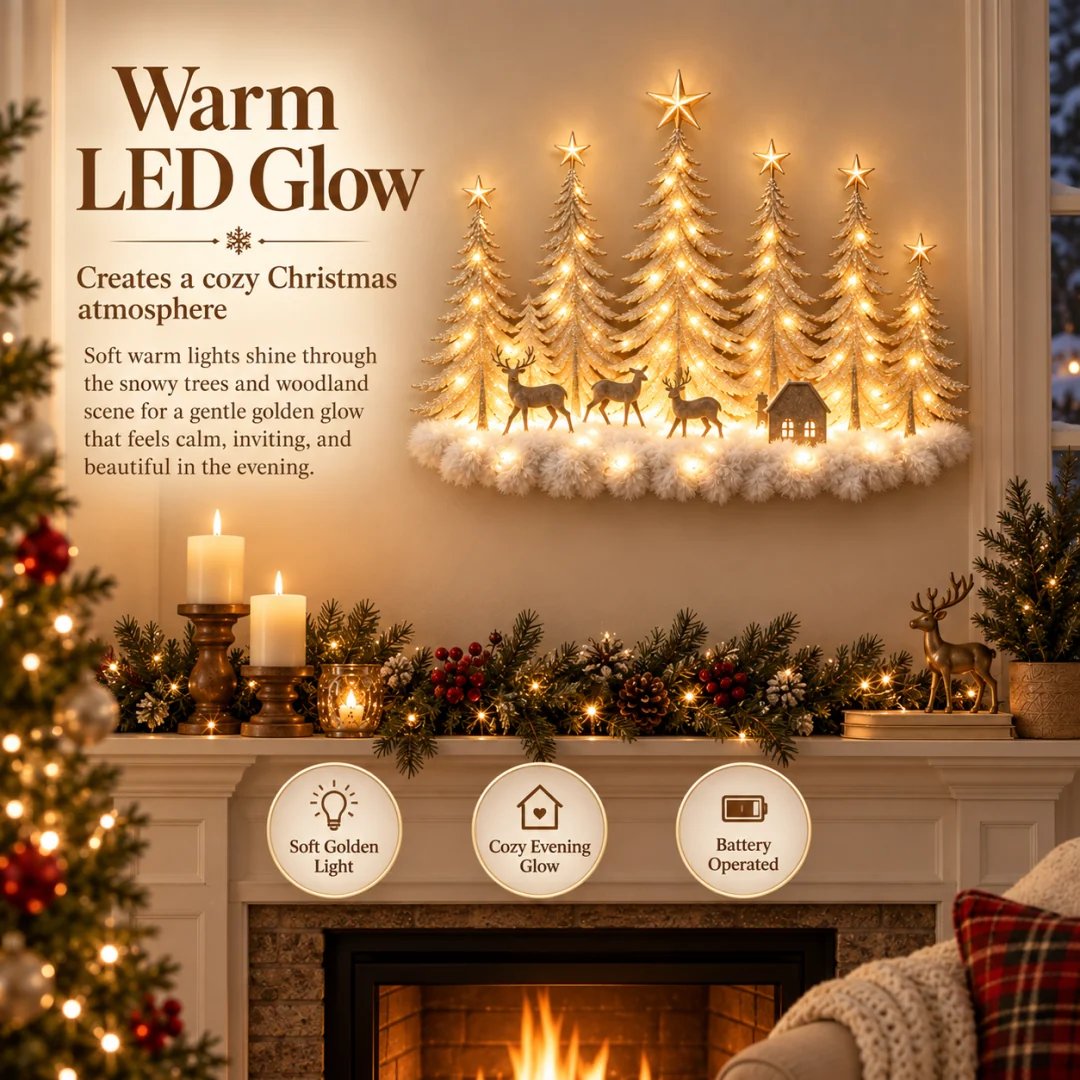 Warm LED Christmas woodland wall decor