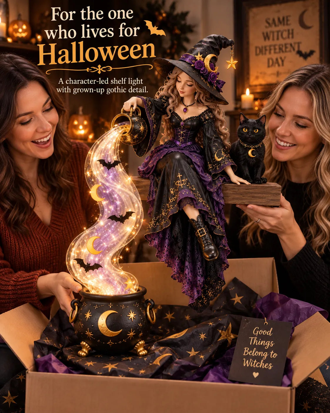 ⏳ Last Day 49% OFF – 🎃 Halloween Magic Cascade Shelf Light Collection | 5 Glowing Gothic Styles for Shelves, Mantels & Spooky Décor ✨