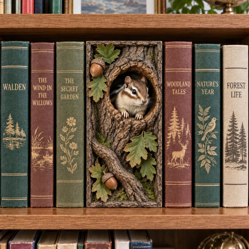 50% OFF - 📚Woodland Chipmunk Book Nook